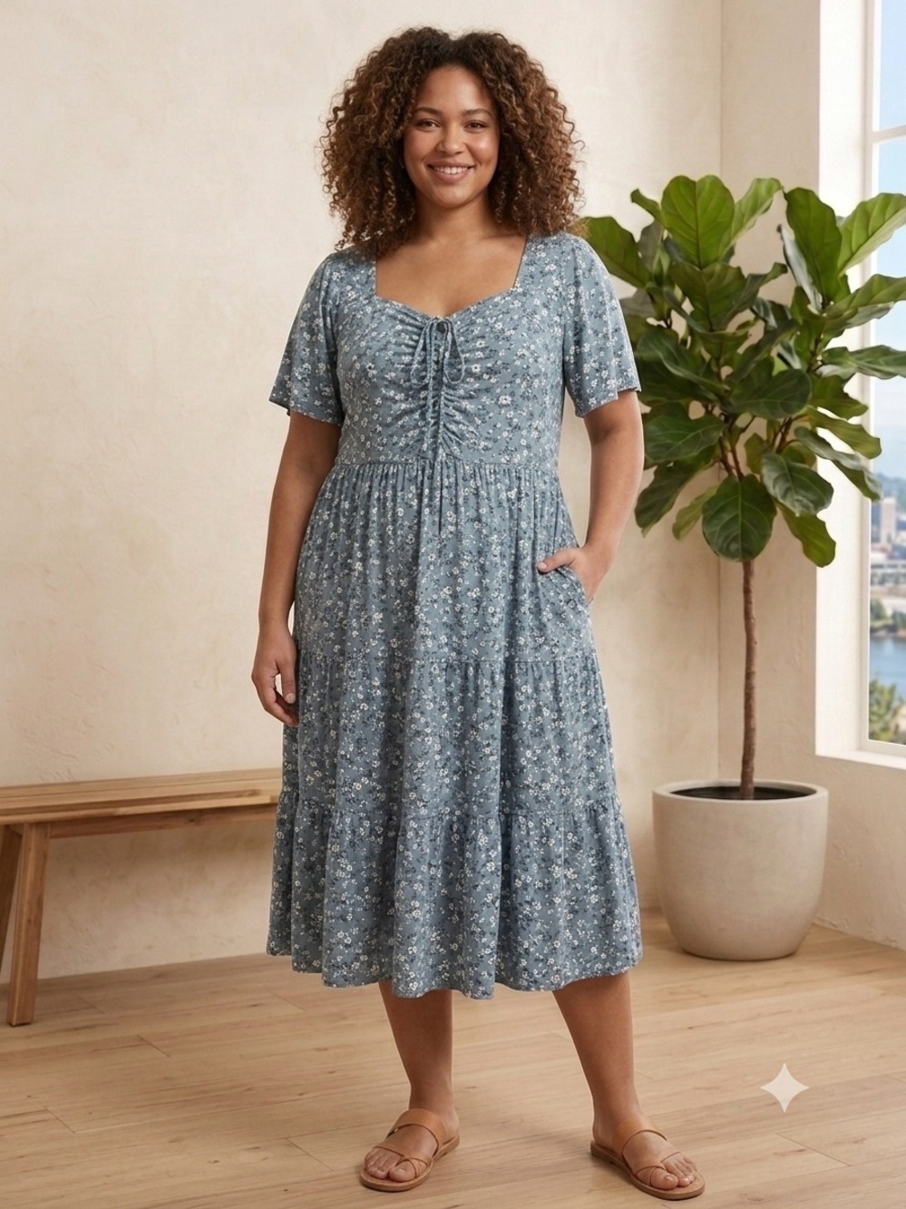 BloomChic Blue Floral Tie-Front Midi Dress - Picture 1 of 3